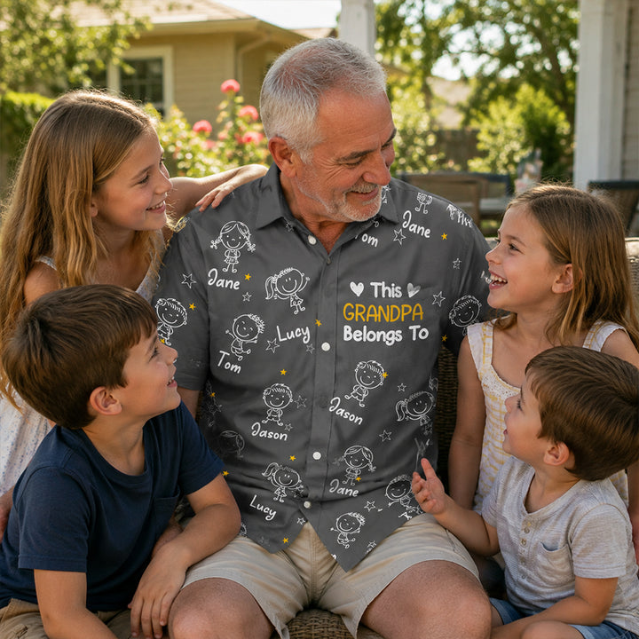 Personalized Hawaiian Shirt Custom Name Family Matching Shirt Grandpa Belongs To Custom Vacation Gift for Dad Grandpa Family Lovers