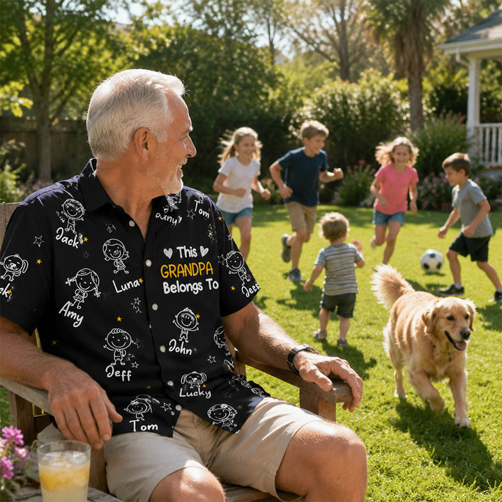 Personalized Hawaiian Shirt Custom Name Family Matching Shirt Grandpa Belongs To Custom Vacation Gift for Dad Grandpa Family Lovers