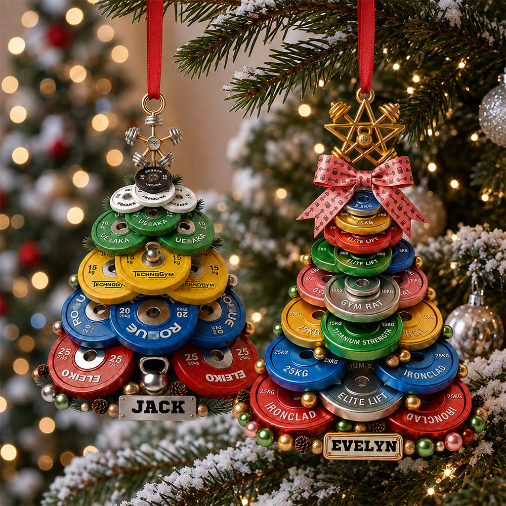 Personalized 3D Effect Printed Weight Plate Christmas Tree Ornament with Name Gym Decoration Holiday Gift for Weightlifters Fitness Lovers Athletes and Trainers