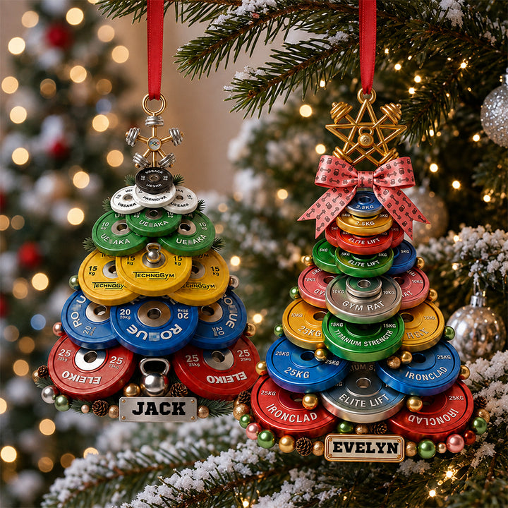 Personalized 3D Effect Printed Weight Plate Christmas Tree Ornament with Name Gym Decoration Holiday Gift for Weightlifters Fitness Lovers Athletes and Trainers