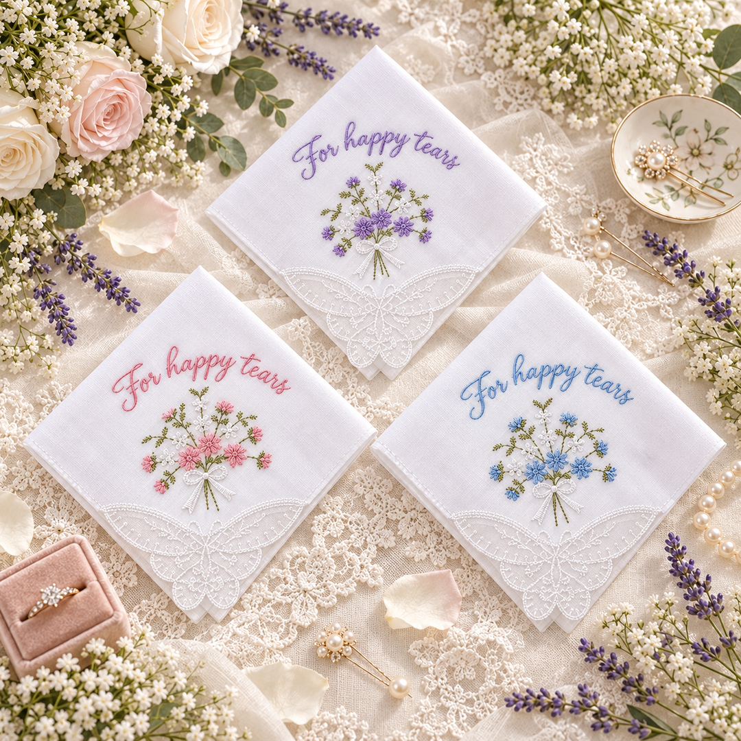 Personalized Embroidered Floral Handkerchief For Happy Tears Handkerchief Wedding Hanky Bride Something Blue Gift