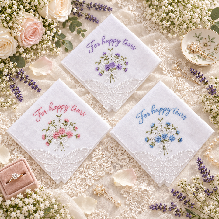 Personalized Embroidered Floral Handkerchief For Happy Tears Handkerchief Wedding Hanky Bride Something Blue Gift