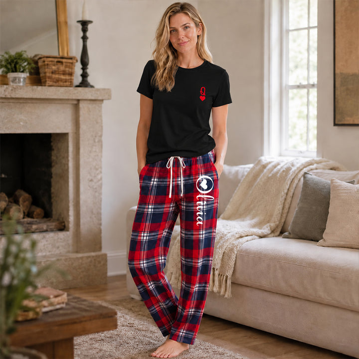 Personalized King and Queen Matching Pajamas Custom Romantic Plaid Couple Lounge Wear Set Anniversary Gift Newlyweds