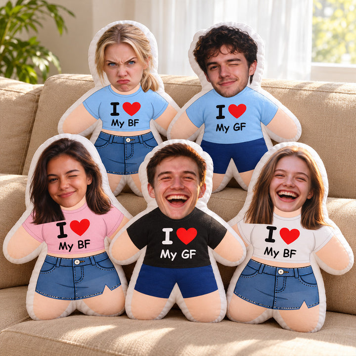 Always By Your Side - Personalized Custom Photo Face Pillow Sweet Mini Me Doll Cushion Perfect Gift for Boyfriend Girlfriend