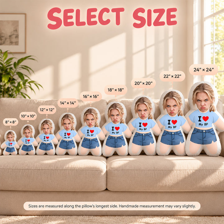 Always By Your Side - Personalized Custom Photo Face Pillow Sweet Mini Me Doll Cushion Perfect Gift for Boyfriend Girlfriend