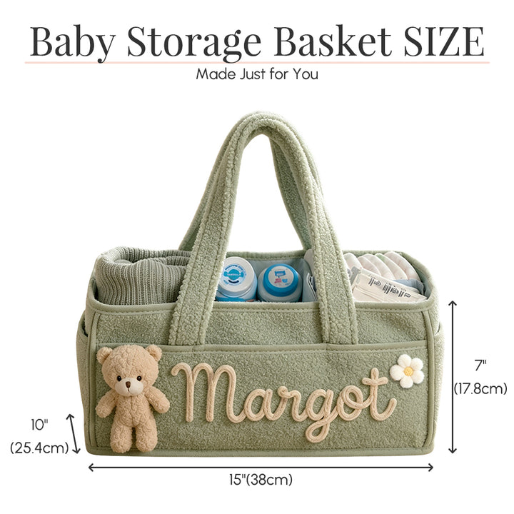 Personalized Bear Plush Baby Storage Basket Soft Nursery Organizer Bin Side Pockets Toy Laundry Canvas Hamper Infant Shower Gift