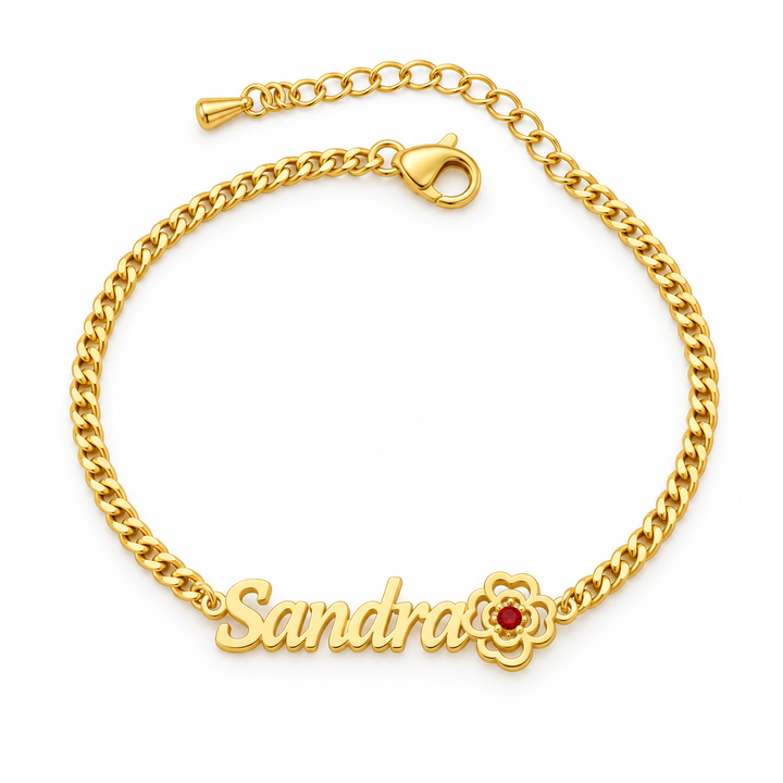 Personalized Flower Name Bracelet with Birthstone Birthday Mother&