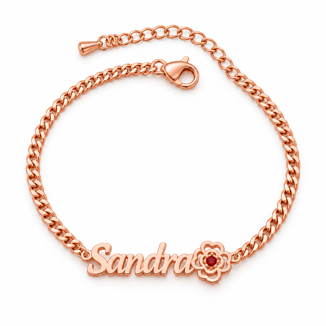 Personalized Flower Name Bracelet with Birthstone Birthday Mother&