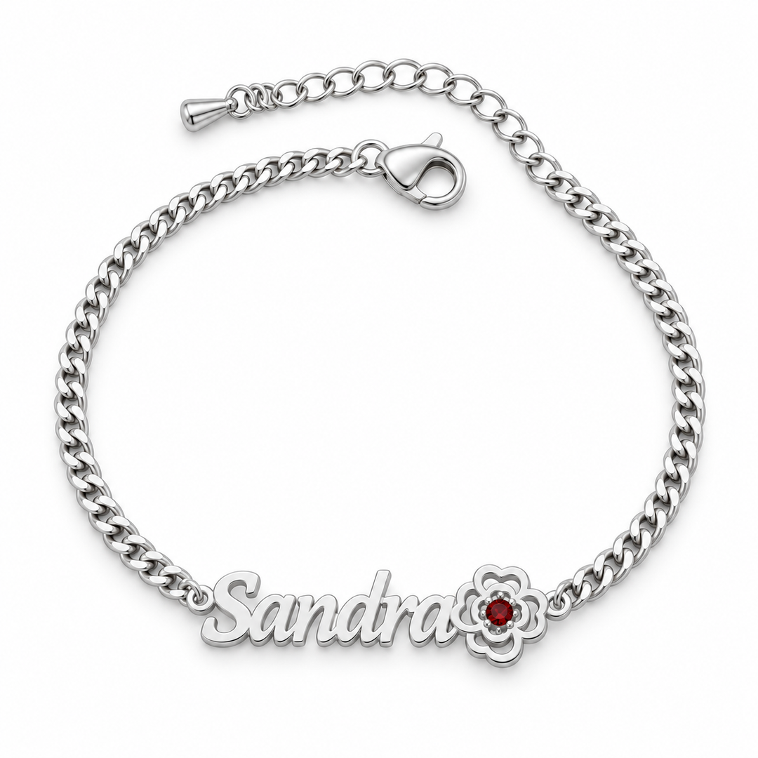 Personalized Flower Name Bracelet with Birthstone Birthday Mother&