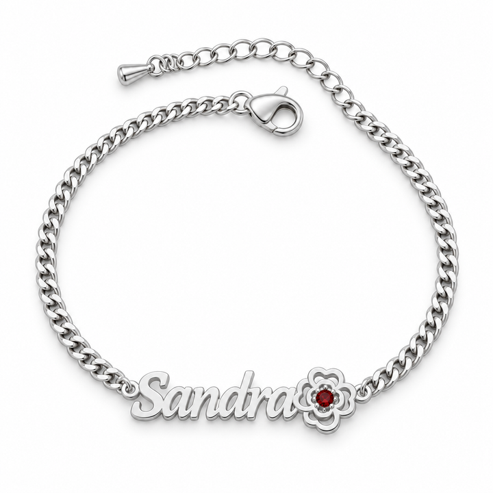 Personalized Flower Name Bracelet with Birthstone Birthday Mother&