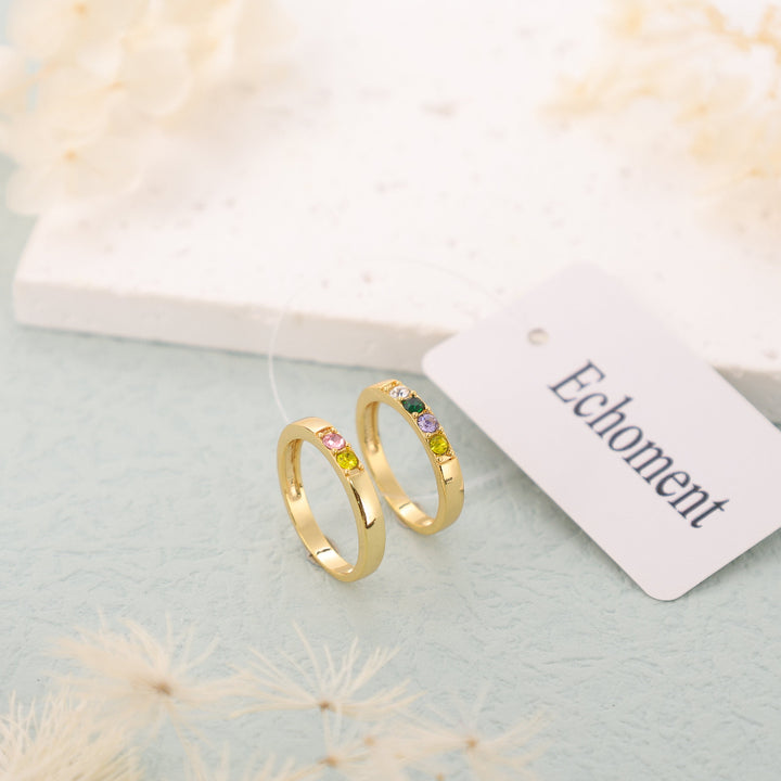 Echoment - Personalized 1-10 Birthstones Ring Minimalist Jewelry Mother&