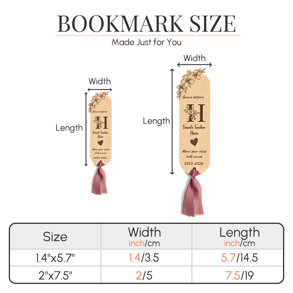 Personalized Wooden Bookmark Custom Name Initial Phrase Teacher End of Year Thank You Gift