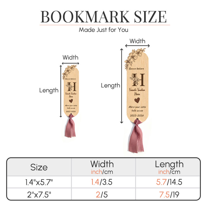 Personalized Wooden Bookmark Custom Name Initial Phrase Teacher End of Year Thank You Gift