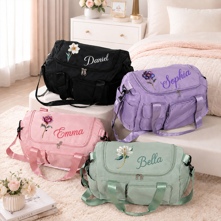Carry Your Story - Personalized Birth Flower Lightweight Travel Duffel Bag Thoughtful Gift for Mom Grandma Daughter Wife