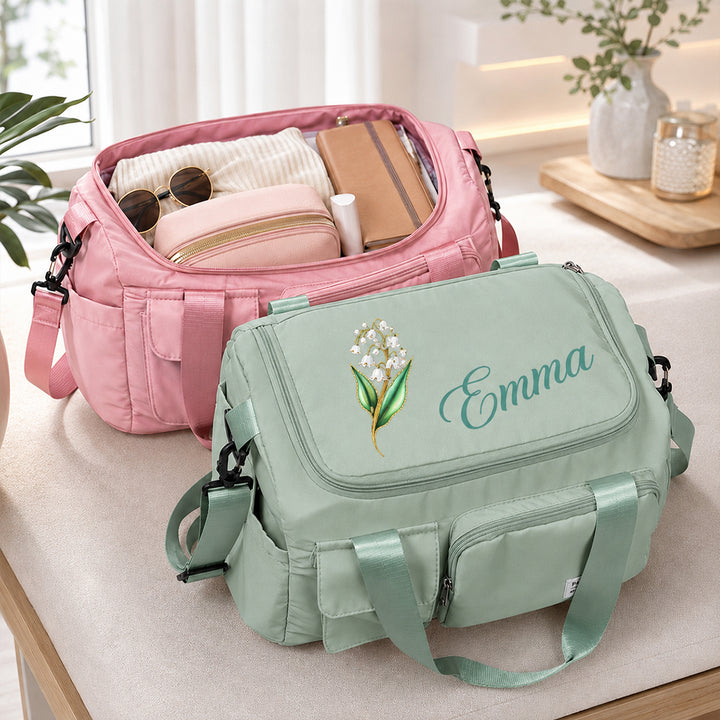 Carry Your Story - Personalized Birth Flower Lightweight Travel Duffel Bag Thoughtful Gift for Mom Grandma Daughter Wife