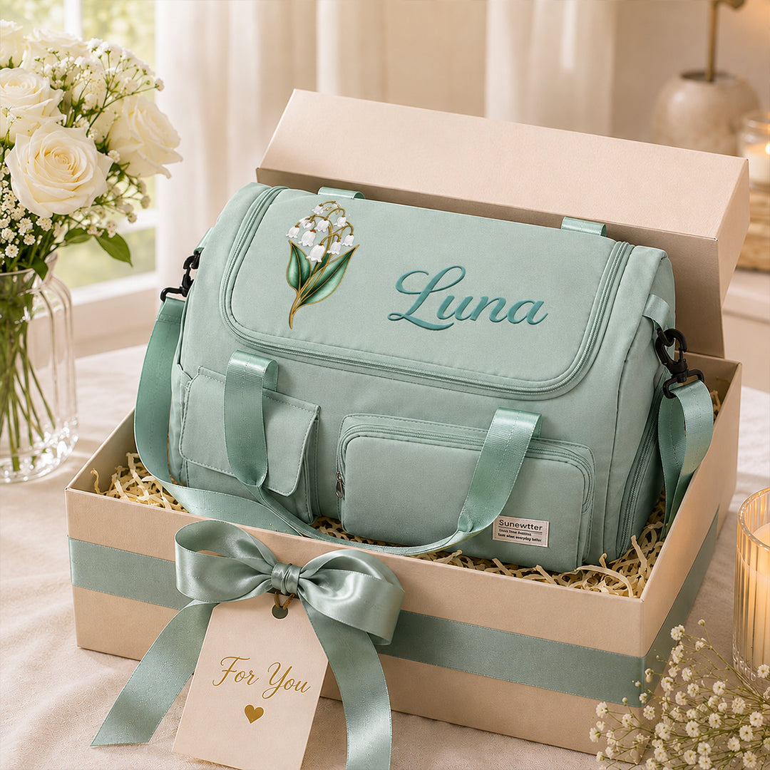 Carry Your Story - Personalized Birth Flower Lightweight Travel Duffel Bag Thoughtful Gift for Mom Grandma Daughter Wife