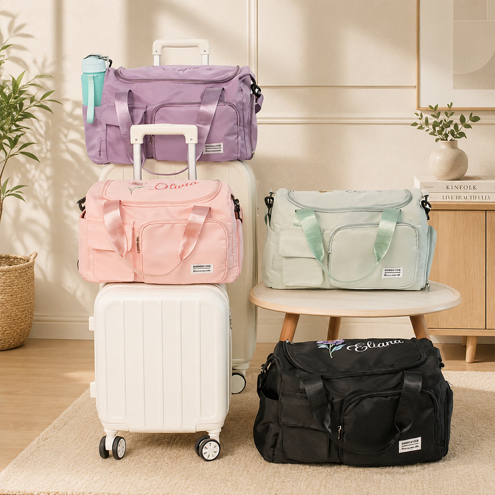 Carry Your Story - Personalized Birth Flower Lightweight Travel Duffel Bag Thoughtful Gift for Mom Grandma Daughter Wife