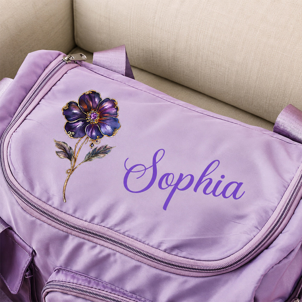 Carry Your Story - Personalized Birth Flower Lightweight Travel Duffel Bag Thoughtful Gift for Mom Grandma Daughter Wife