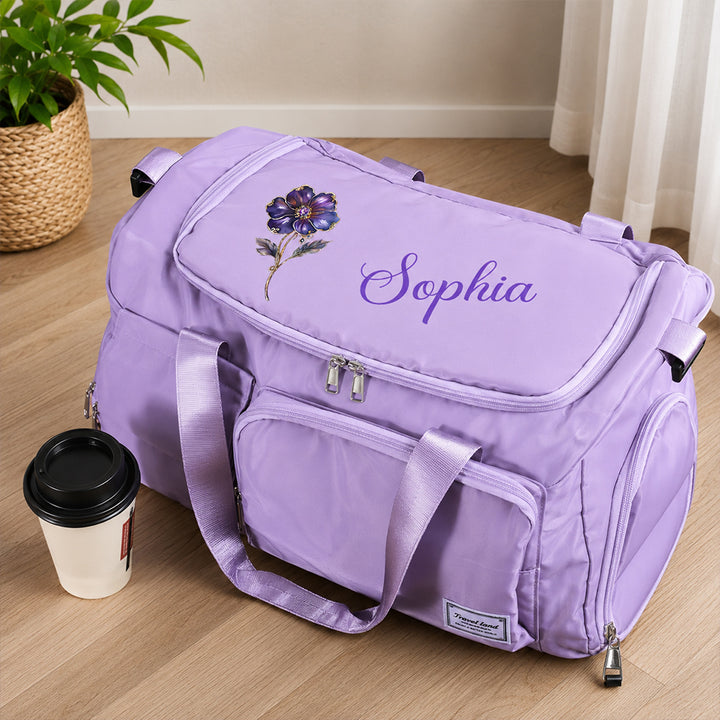 Carry Your Story - Personalized Birth Flower Lightweight Travel Duffel Bag Thoughtful Gift for Mom Grandma Daughter Wife