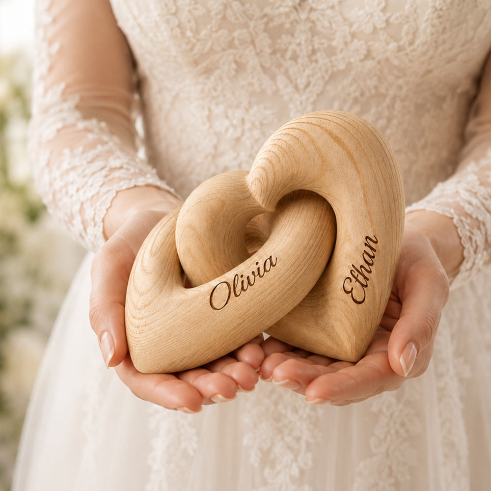 Personalized Wooden Heart Sculpture with Couple Names Romantic Anniversary Gift Minimalist Love Keepsake Decor