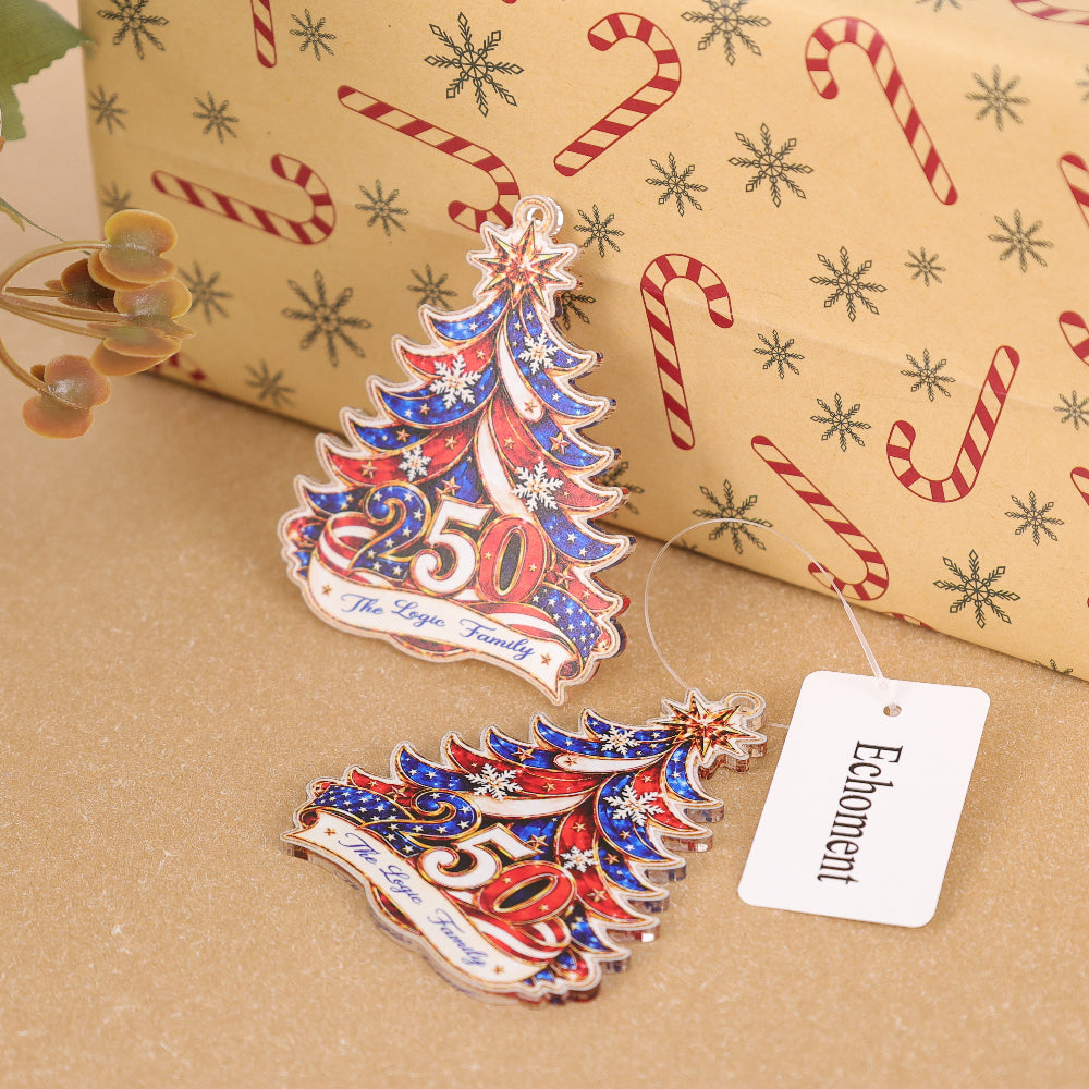 Echoment - Personalized Christmas Tree Element Patriotic Family Acrylic Ornament Custom Name &amp; Family Design Holiday Christmas Tree Decoration Gift for Family Members Keepsake