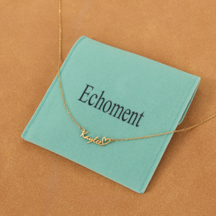 Echoment - Personalized Heart Name Necklace Dainty Jewelry Anniversary Birthday Gift for Women