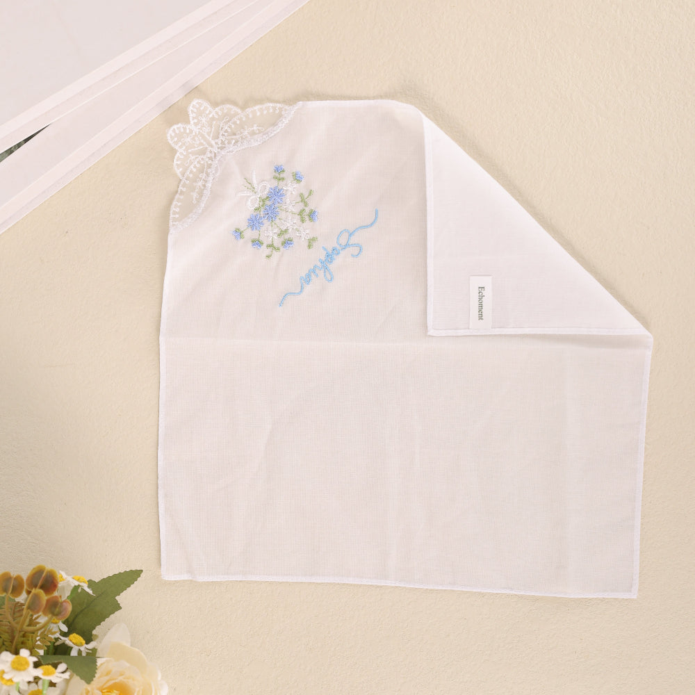 Echoment - Personalized Embroidered Floral Handkerchief For Happy Tears Handkerchief Wedding Hanky Bride Something Blue Gift
