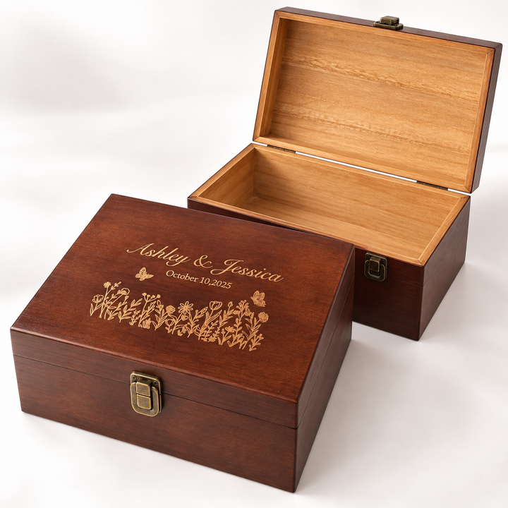 Personalized Wooden Storage Boxes Engraved Name Date Memory Box