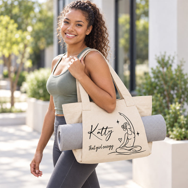 Find Your Inner Peace - Personalized Yoga Bag Custom Name Y Tote Bag with Zipper Fitness Gym Handbag Inspirational Birthday Gift for Women Friends