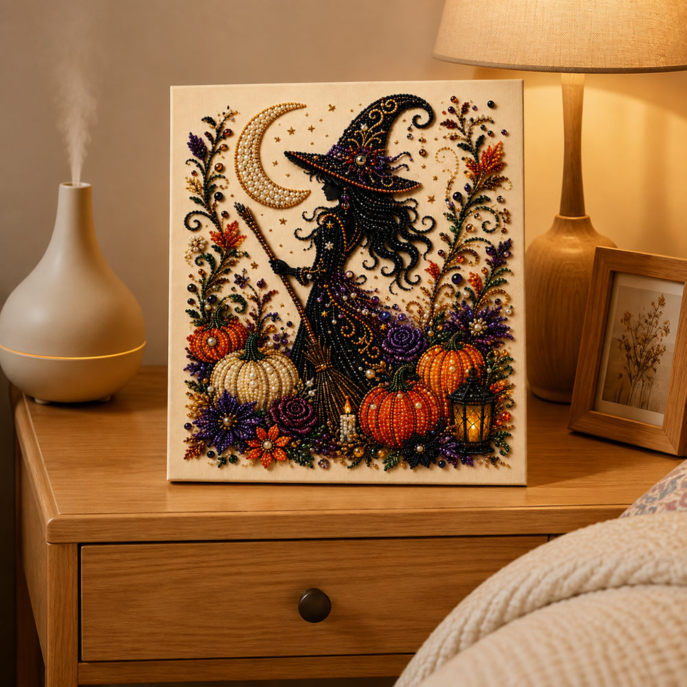 Framed Halloween Witch - DIY Pearls Painting Kit for Creativity DIY Pearl Dot Crafts for Gift Home Wall Decor