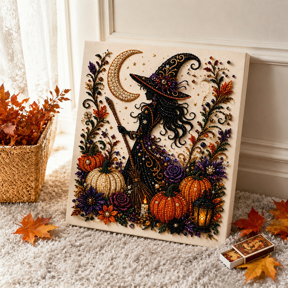 Framed Halloween Witch - DIY Pearls Painting Kit for Creativity DIY Pearl Dot Crafts for Gift Home Wall Decor