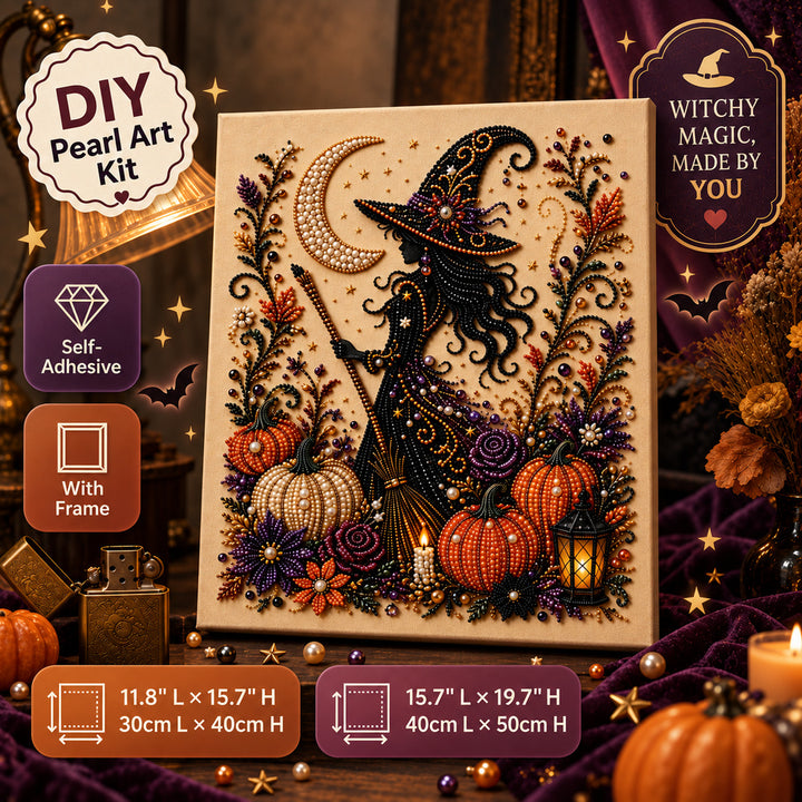 Framed Halloween Witch - DIY Pearls Painting Kit for Creativity DIY Pearl Dot Crafts for Gift Home Wall Decor