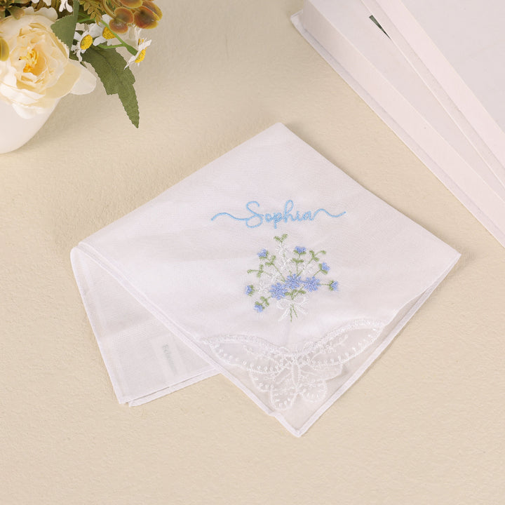 Echoment - Personalized Embroidered Floral Handkerchief For Happy Tears Handkerchief Wedding Hanky Bride Something Blue Gift