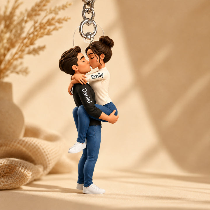 Love You Most - Personalized Kissing Couple Keychain Custom Keepsake Romantic Gift for Boyfriend Girlfriend Newlyweds