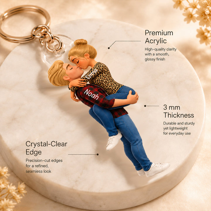 Love You Most - Personalized Kissing Couple Keychain Custom Keepsake Romantic Gift for Boyfriend Girlfriend Newlyweds