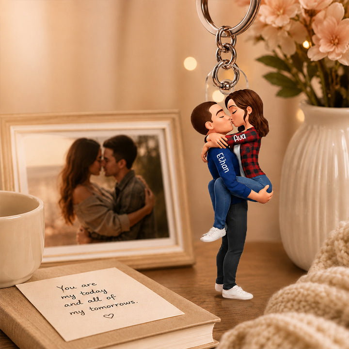 Love You Most - Personalized Kissing Couple Keychain Custom Keepsake Romantic Gift for Boyfriend Girlfriend Newlyweds