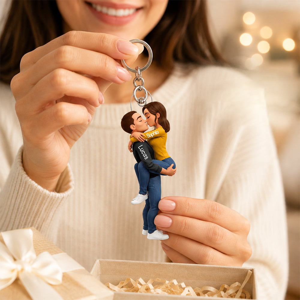 Love You Most - Personalized Kissing Couple Keychain Custom Keepsake Romantic Gift for Boyfriend Girlfriend Newlyweds