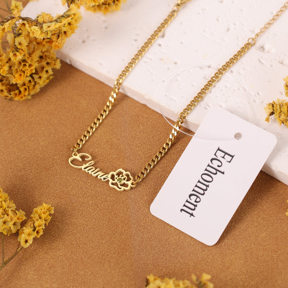 Echoment - Personalized Flower Name Bracelet with Birthstone Birthday Mother&