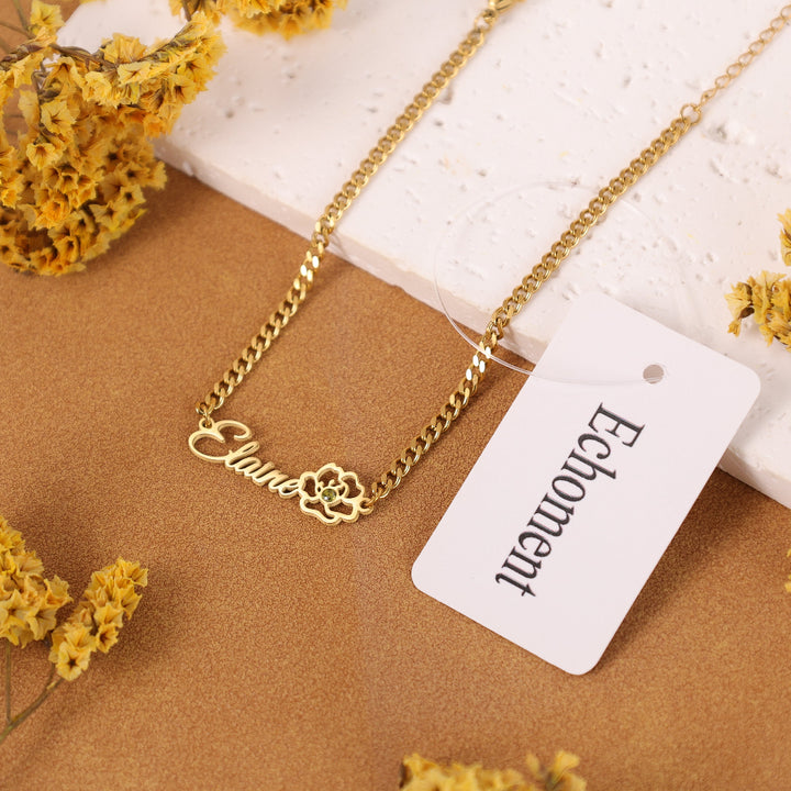 Echoment - Personalized Flower Name Bracelet with Birthstone Birthday Mother&