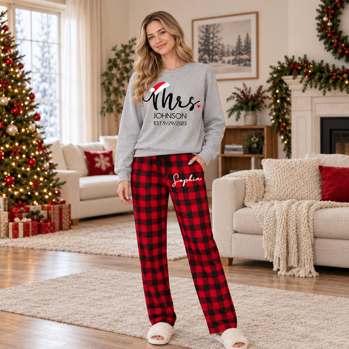 Our First Christmas Personalized Mr and Mrs Matching Pajamas Custom Pjs For Newlywed Christmas Sleepwear And Holiday Loungewear Gift