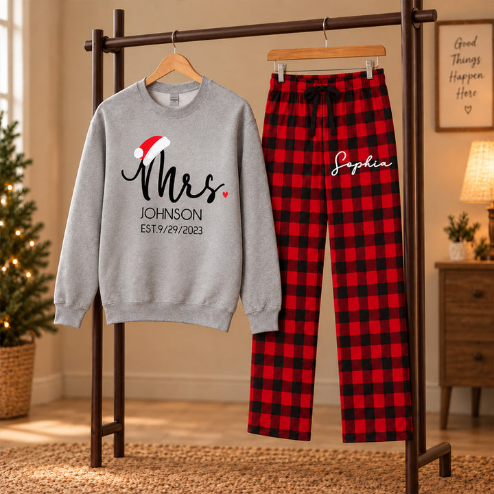 Our First Christmas Personalized Mr and Mrs Matching Pajamas Custom Pjs For Newlywed Christmas Sleepwear And Holiday Loungewear Gift