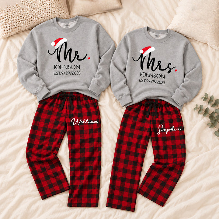 Our First Christmas Personalized Mr and Mrs Matching Pajamas Custom Pjs For Newlywed Christmas Sleepwear And Holiday Loungewear Gift