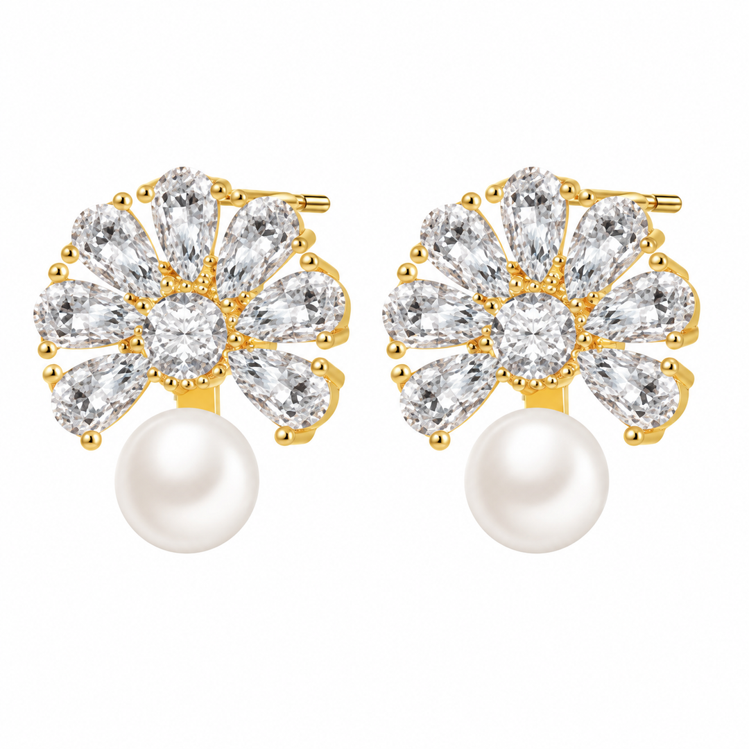 Elegant Pearl Stud Earrings Gold Crystal Pearl Drop Earrings for Women Wedding Bridal Jewelry Gift