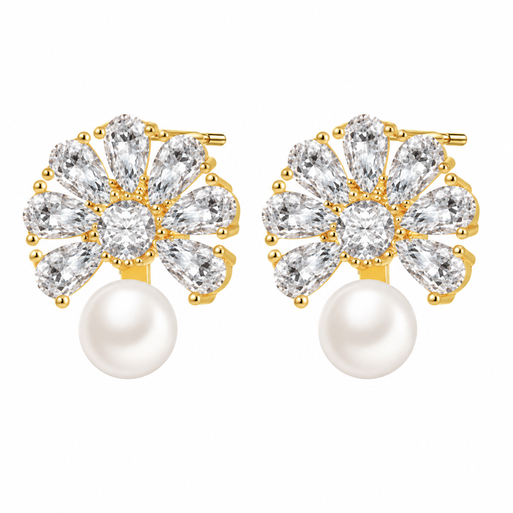 Elegant Pearl Stud Earrings Gold Crystal Pearl Drop Earrings for Women Wedding Bridal Jewelry Gift