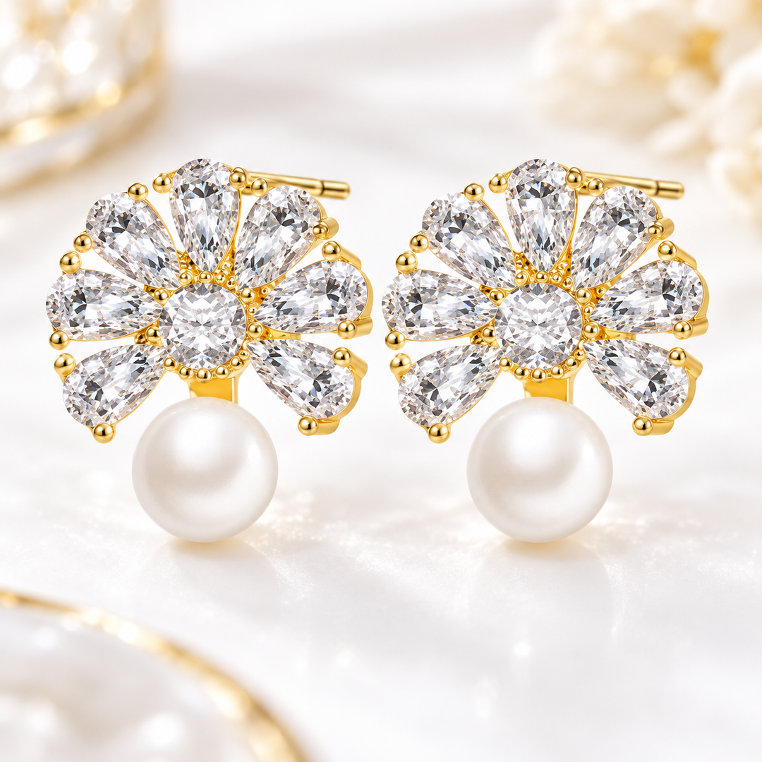 Elegant Pearl Stud Earrings Gold Crystal Pearl Drop Earrings for Women Wedding Bridal Jewelry Gift
