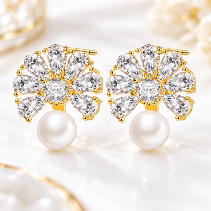 Elegant Pearl Stud Earrings Gold Crystal Pearl Drop Earrings for Women Wedding Bridal Jewelry Gift