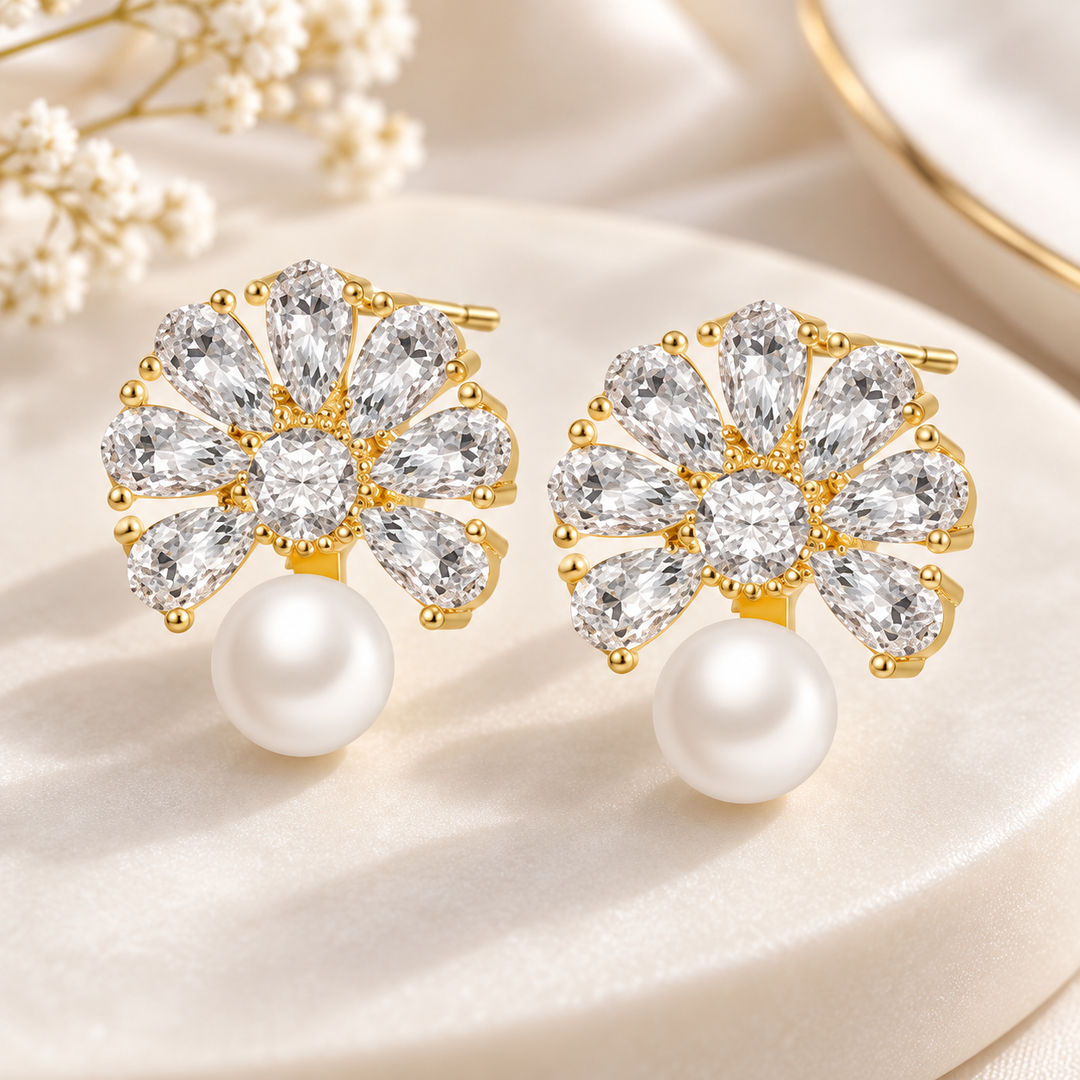 Elegant Pearl Stud Earrings Gold Crystal Pearl Drop Earrings for Women Wedding Bridal Jewelry Gift