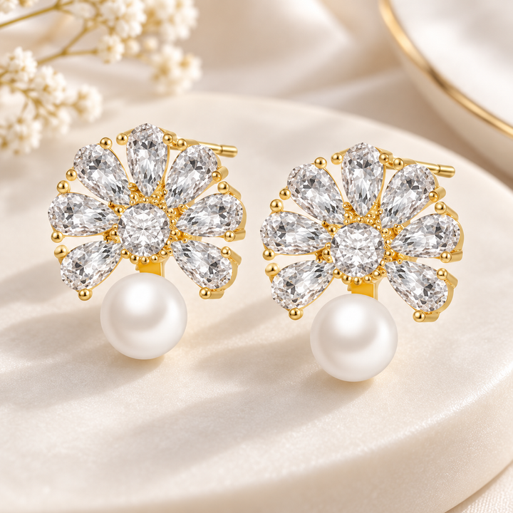 Elegant Pearl Stud Earrings Gold Crystal Pearl Drop Earrings for Women Wedding Bridal Jewelry Gift