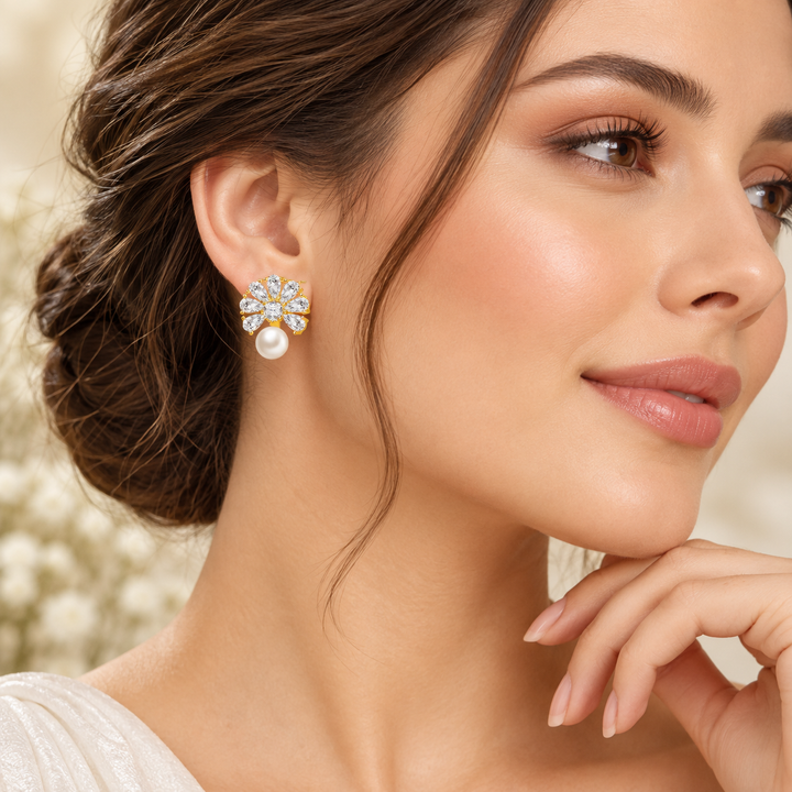 Elegant Pearl Stud Earrings Gold Crystal Pearl Drop Earrings for Women Wedding Bridal Jewelry Gift