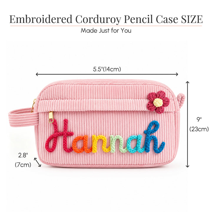 Personalized Corduroy Pencil Case Custom Yarn Name Pencil Bag Back to School Gift Monogram Makeup Pouch Kid Student Gift